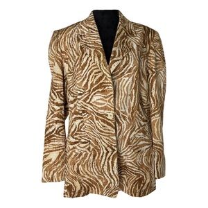Saks Fifth Avenue Tan and Cream Tiger Print Blazer Size 12- MAKE ME AN OFFER